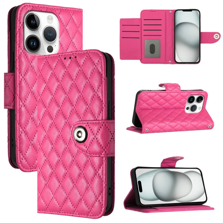 Custodia per cellulare in pelle con texture rombica con cordino, For iPhone SE 2024, For iPhone 16 Pro Max, For iPhone 16 Pro, For iPhone 16 Plus