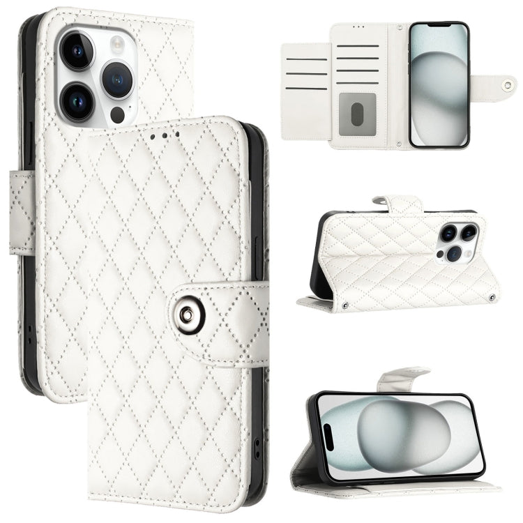 Custodia per cellulare in pelle con texture rombica con cordino, For iPhone SE 2024, For iPhone 16 Pro Max, For iPhone 16 Pro, For iPhone 16 Plus