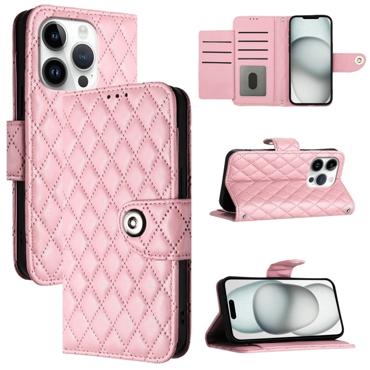 Custodia per cellulare in pelle con texture rombica con cordino, For iPhone SE 2024, For iPhone 16 Pro Max, For iPhone 16 Pro, For iPhone 16 Plus