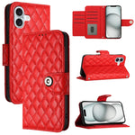 Custodia per cellulare in pelle con texture rombica con cordino, For iPhone SE 2024, For iPhone 16 Pro Max, For iPhone 16 Pro, For iPhone 16 Plus