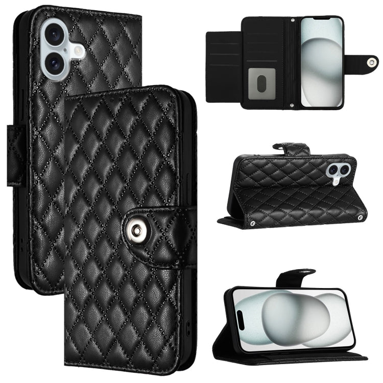 Custodia per cellulare in pelle con texture rombica con cordino, For iPhone SE 2024, For iPhone 16 Pro Max, For iPhone 16 Pro, For iPhone 16 Plus