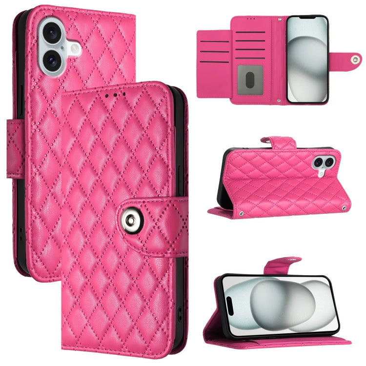 Custodia per cellulare in pelle con texture rombica con cordino, For iPhone SE 2024, For iPhone 16 Pro Max, For iPhone 16 Pro, For iPhone 16 Plus