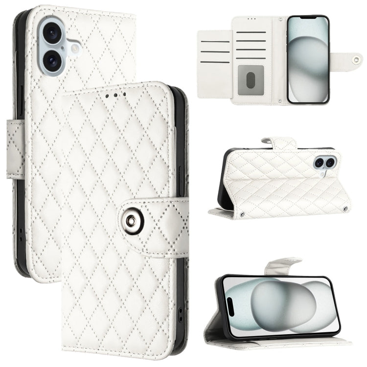 Custodia per cellulare in pelle con texture rombica con cordino, For iPhone SE 2024, For iPhone 16 Pro Max, For iPhone 16 Pro, For iPhone 16 Plus