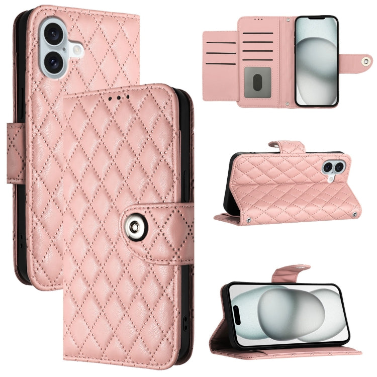 Custodia per cellulare in pelle con texture rombica con cordino, For iPhone SE 2024, For iPhone 16 Pro Max, For iPhone 16 Pro, For iPhone 16 Plus