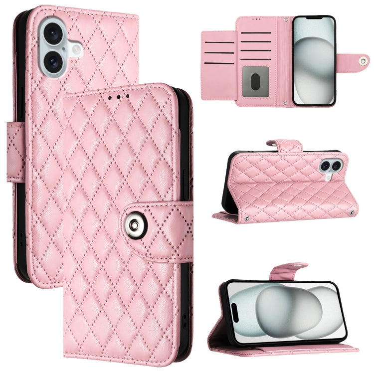 Custodia per cellulare in pelle con texture rombica con cordino, For iPhone SE 2024, For iPhone 16 Pro Max, For iPhone 16 Pro, For iPhone 16 Plus