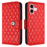 Custodia per cellulare in pelle con texture rombica con cordino, For iPhone 16, For iPhone 15 Pro Max, For iPhone 15 Pro, For iPhone 15 Plus