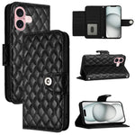 Custodia per cellulare in pelle con texture rombica con cordino, For iPhone 16, For iPhone 15 Pro Max, For iPhone 15 Pro, For iPhone 15 Plus