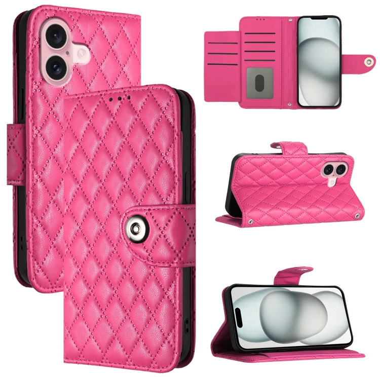 Custodia per cellulare in pelle con texture rombica con cordino, For iPhone 16, For iPhone 15 Pro Max, For iPhone 15 Pro, For iPhone 15 Plus