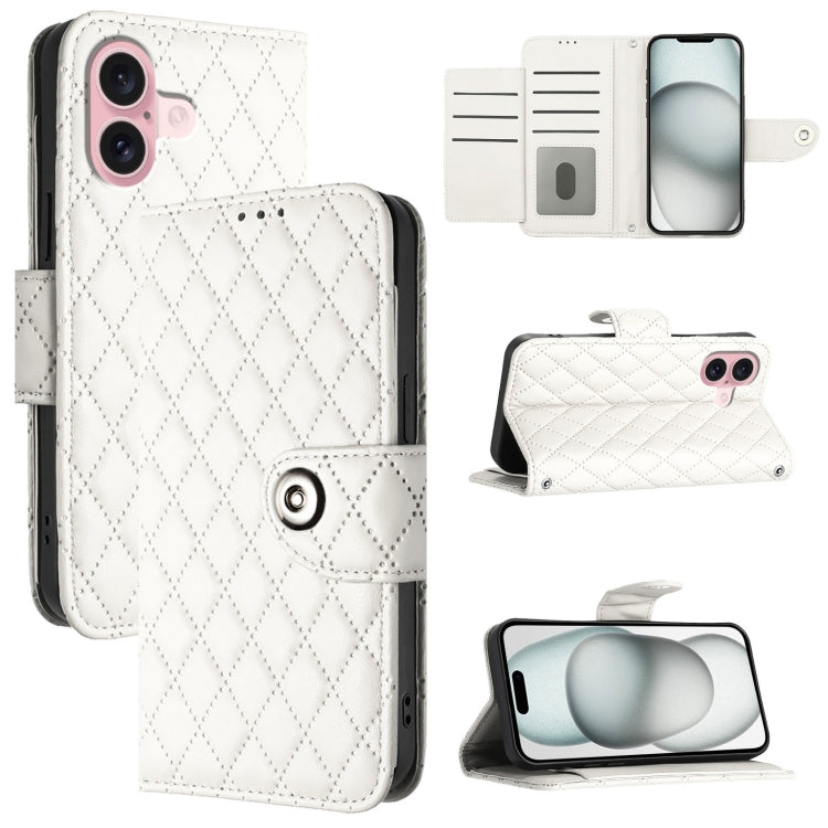 Custodia per cellulare in pelle con texture rombica con cordino, For iPhone 16, For iPhone 15 Pro Max, For iPhone 15 Pro, For iPhone 15 Plus