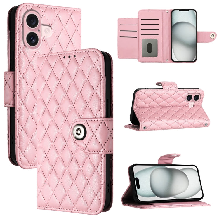 Custodia per cellulare in pelle con texture rombica con cordino, For iPhone 16, For iPhone 15 Pro Max, For iPhone 15 Pro, For iPhone 15 Plus