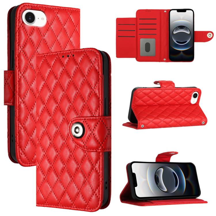 Custodia per cellulare in pelle con texture rombica con cordino, For iPhone SE 2024, For iPhone 16 Pro Max, For iPhone 16 Pro, For iPhone 16 Plus
