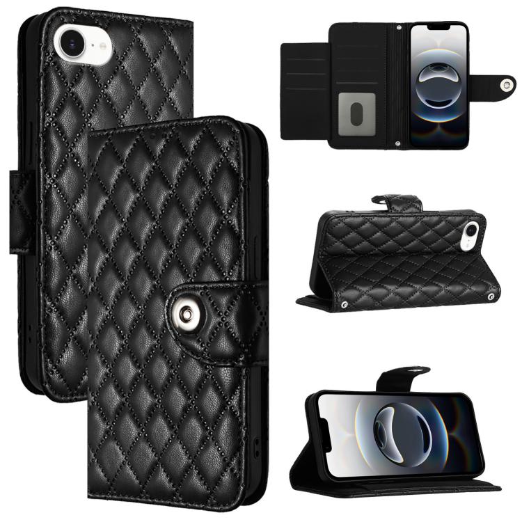 Custodia per cellulare in pelle con texture rombica con cordino, For iPhone SE 2024, For iPhone 16 Pro Max, For iPhone 16 Pro, For iPhone 16 Plus