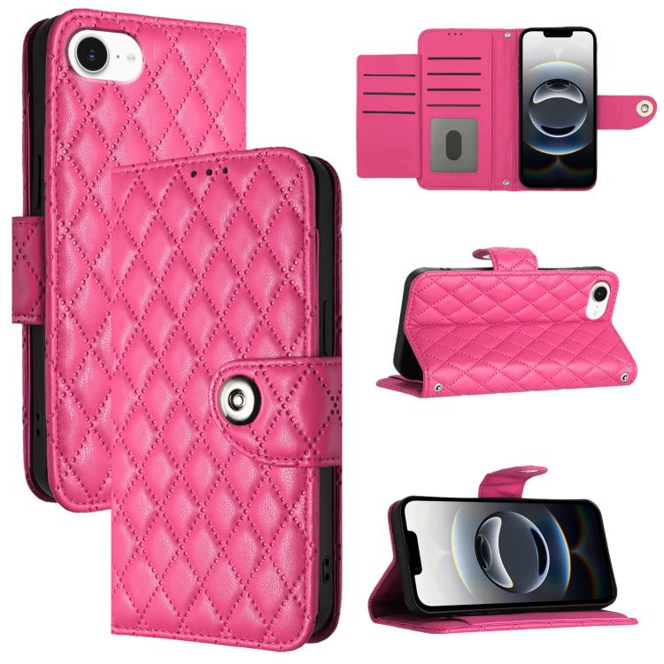 Custodia per cellulare in pelle con texture rombica con cordino, For iPhone SE 2024, For iPhone 16 Pro Max, For iPhone 16 Pro, For iPhone 16 Plus
