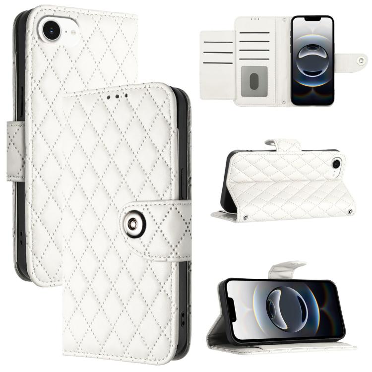 Custodia per cellulare in pelle con texture rombica con cordino, For iPhone SE 2024, For iPhone 16 Pro Max, For iPhone 16 Pro, For iPhone 16 Plus