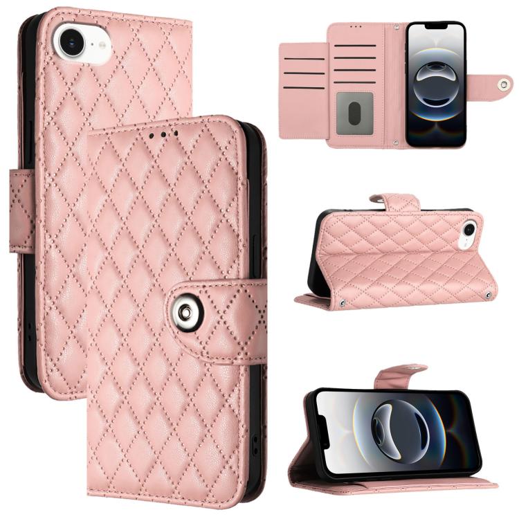 Custodia per cellulare in pelle con texture rombica con cordino, For iPhone SE 2024, For iPhone 16 Pro Max, For iPhone 16 Pro, For iPhone 16 Plus