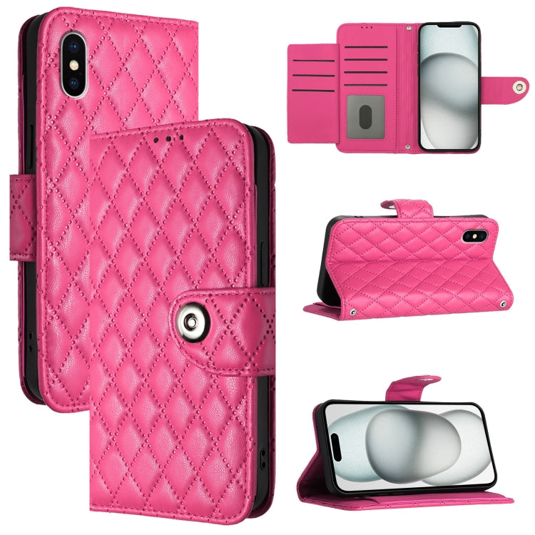 Custodia per cellulare in pelle con texture rombica con cordino, For iPhone 11, For iPhone 11 Pro, For iPhone XS / X, For iPhone XR