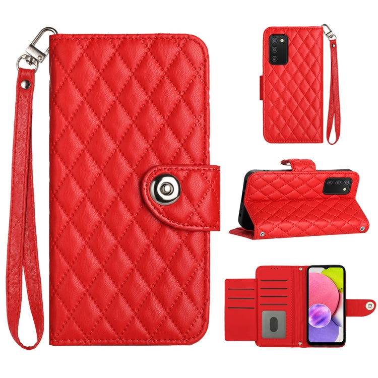 Custodia per cellulare in pelle con texture rombica con cordino, For Samsung Galaxy S22+ 5G, For Samsung Galaxy S22 5G, For Samsung Galaxy A03s US, For Samsung Galaxy A03s EU