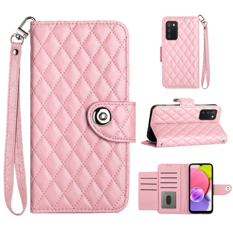 Custodia per cellulare in pelle con texture rombica con cordino, For Samsung Galaxy S22+ 5G, For Samsung Galaxy S22 5G, For Samsung Galaxy A03s US, For Samsung Galaxy A03s EU