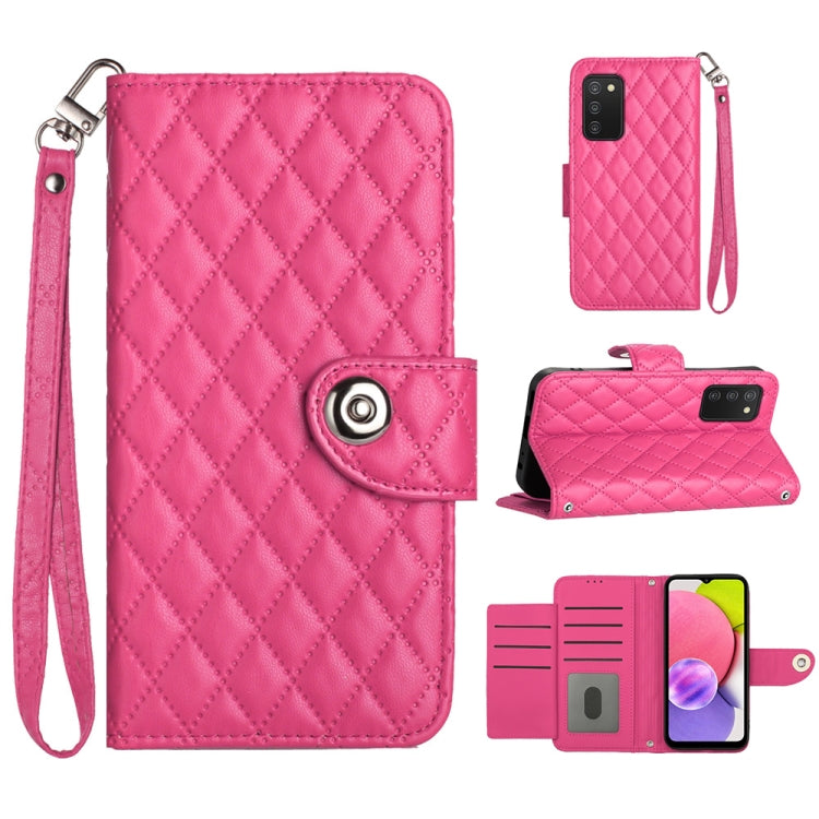 Custodia per cellulare in pelle con texture rombica con cordino, For Samsung Galaxy S22+ 5G, For Samsung Galaxy S22 5G, For Samsung Galaxy A03s US, For Samsung Galaxy A03s EU