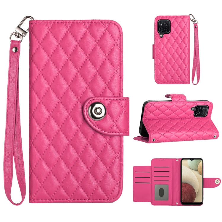 Custodia per cellulare in pelle con texture rombica con cordino, For Samsung Galaxy S21 FE 5G, For  Samsung Galaxy A52 4G / 5G, For Samsung Galaxy A12 / M12