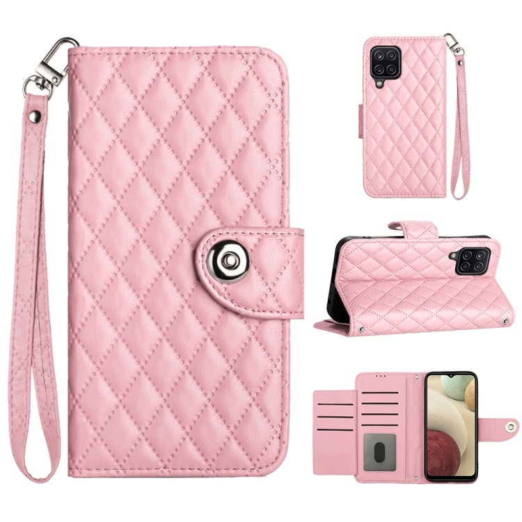 Custodia per cellulare in pelle con texture rombica con cordino, For Samsung Galaxy S21 FE 5G, For  Samsung Galaxy A52 4G / 5G, For Samsung Galaxy A12 / M12