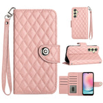 Custodia per cellulare in pelle con texture rombica con cordino, For Samsung Galaxy A25 5G, For Samsung Galaxy S23 FE 5G, For Samsung Galaxy A24 4G, For Samsung Galaxy A14 4G / 5G