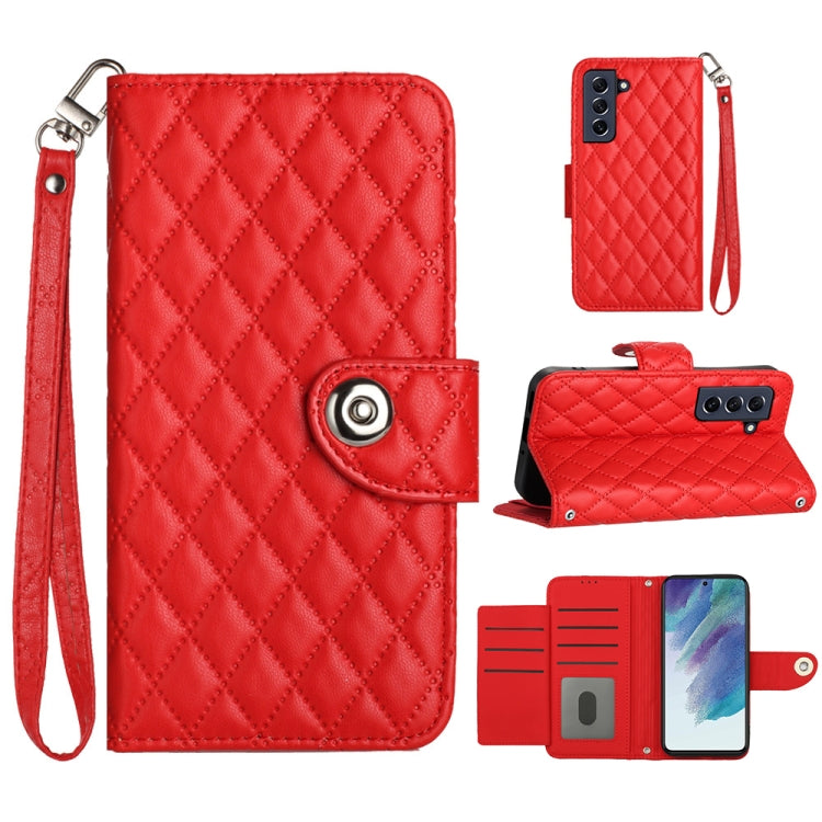 Custodia per cellulare in pelle con texture rombica con cordino, For Samsung Galaxy S21 FE 5G, For  Samsung Galaxy A52 4G / 5G, For Samsung Galaxy A12 / M12