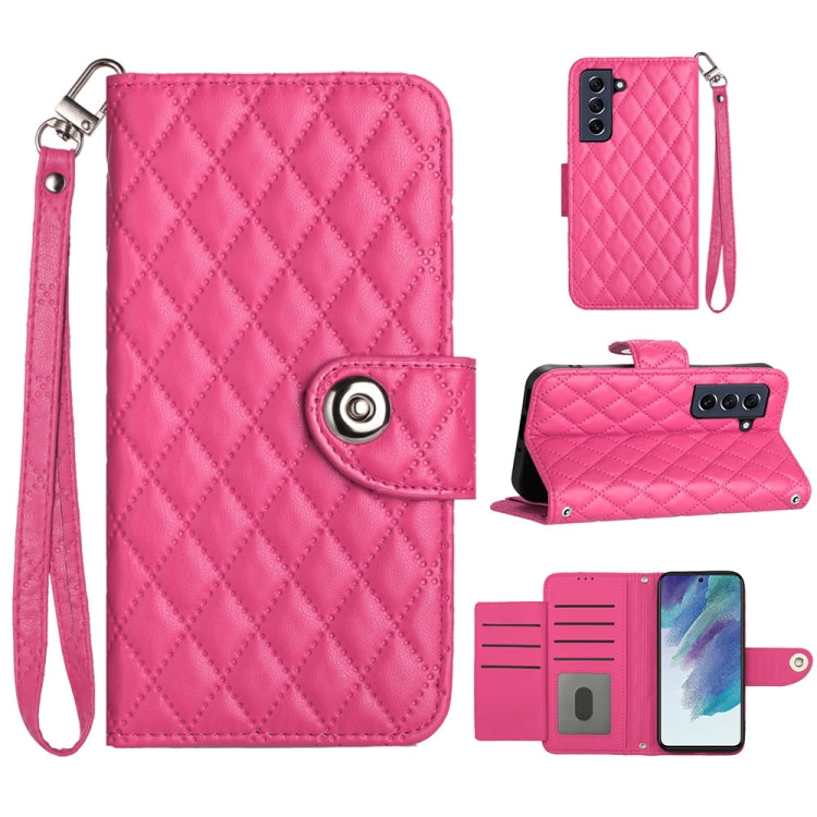 Custodia per cellulare in pelle con texture rombica con cordino, For Samsung Galaxy S21 FE 5G, For  Samsung Galaxy A52 4G / 5G, For Samsung Galaxy A12 / M12
