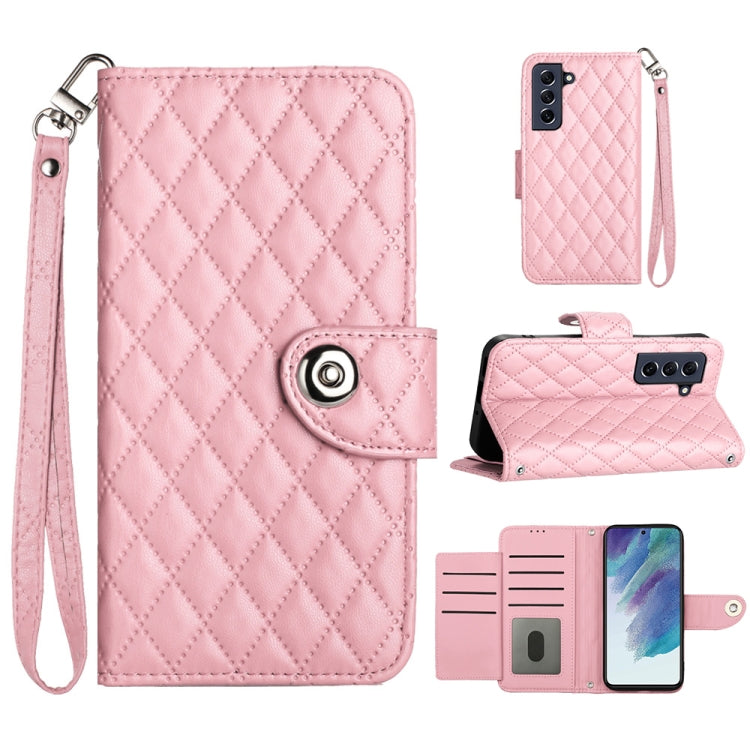 Custodia per cellulare in pelle con texture rombica con cordino, For Samsung Galaxy S21 FE 5G, For  Samsung Galaxy A52 4G / 5G, For Samsung Galaxy A12 / M12