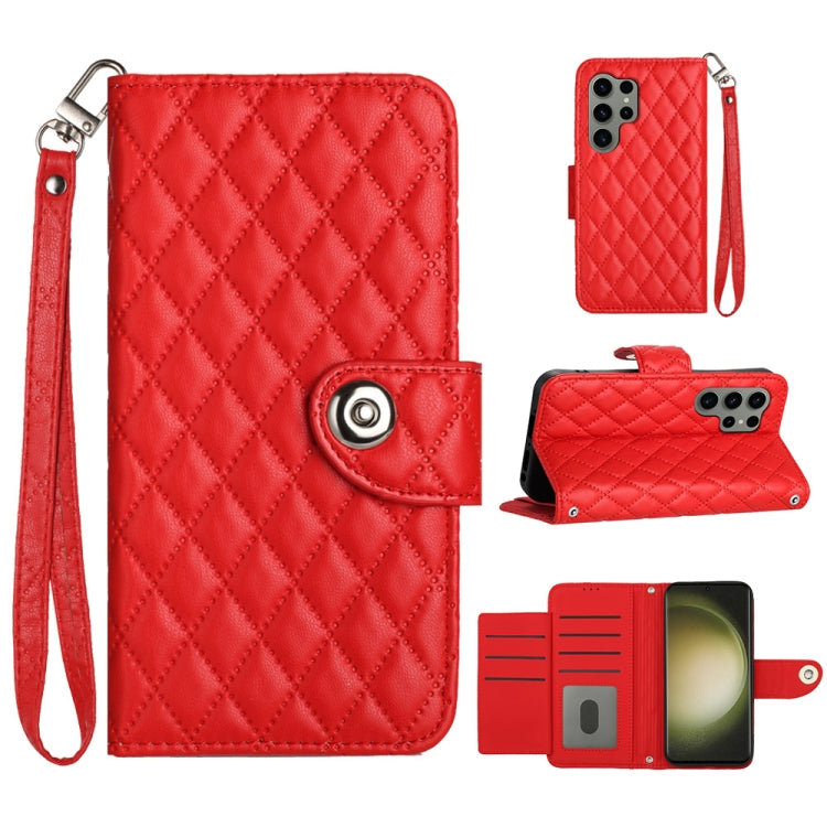 Custodia per cellulare in pelle con texture rombica con cordino, For Samsung Galaxy A34, For Samsung Galaxy A54, For Samsung Galaxy A04e, For Samsung Galaxy S23 Ultra 5G