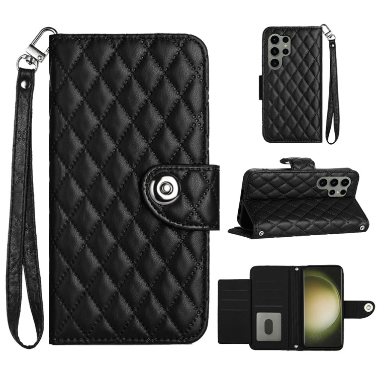 Custodia per cellulare in pelle con texture rombica con cordino, For Samsung Galaxy A34, For Samsung Galaxy A54, For Samsung Galaxy A04e, For Samsung Galaxy S23 Ultra 5G