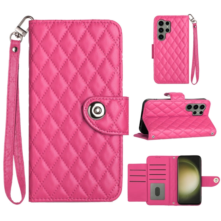 Custodia per cellulare in pelle con texture rombica con cordino, For Samsung Galaxy A34, For Samsung Galaxy A54, For Samsung Galaxy A04e, For Samsung Galaxy S23 Ultra 5G