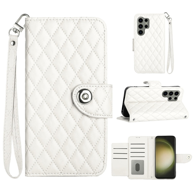 Custodia per cellulare in pelle con texture rombica con cordino, For Samsung Galaxy A34, For Samsung Galaxy A54, For Samsung Galaxy A04e, For Samsung Galaxy S23 Ultra 5G