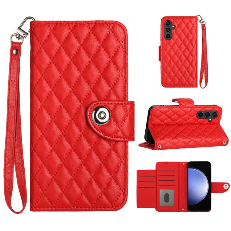 Custodia per cellulare in pelle con texture rombica con cordino, For Samsung Galaxy A25 5G, For Samsung Galaxy S23 FE 5G, For Samsung Galaxy A24 4G, For Samsung Galaxy A14 4G / 5G