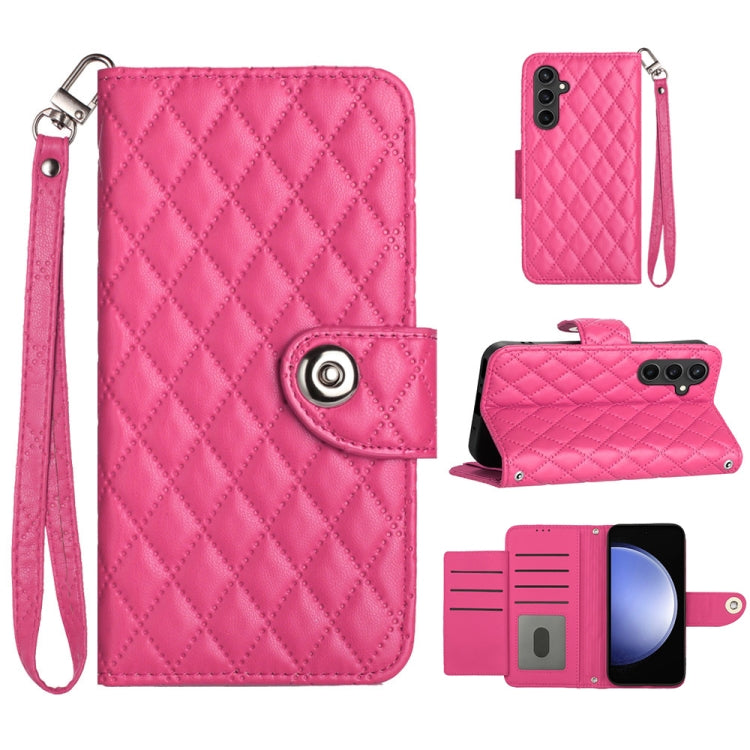 Custodia per cellulare in pelle con texture rombica con cordino, For Samsung Galaxy A25 5G, For Samsung Galaxy S23 FE 5G, For Samsung Galaxy A24 4G, For Samsung Galaxy A14 4G / 5G