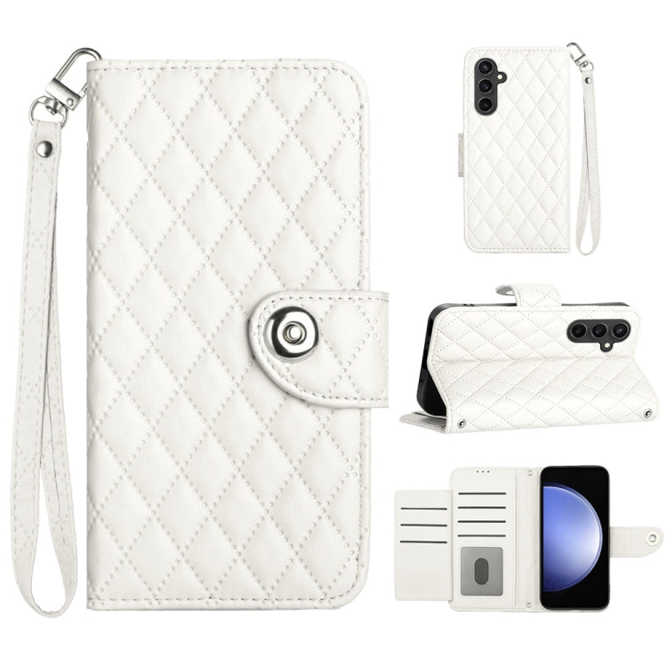 Custodia per cellulare in pelle con texture rombica con cordino, For Samsung Galaxy A25 5G, For Samsung Galaxy S23 FE 5G, For Samsung Galaxy A24 4G, For Samsung Galaxy A14 4G / 5G