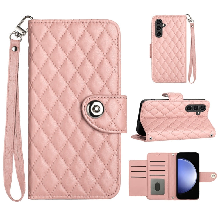 Custodia per cellulare in pelle con texture rombica con cordino, For Samsung Galaxy A25 5G, For Samsung Galaxy S23 FE 5G, For Samsung Galaxy A24 4G, For Samsung Galaxy A14 4G / 5G
