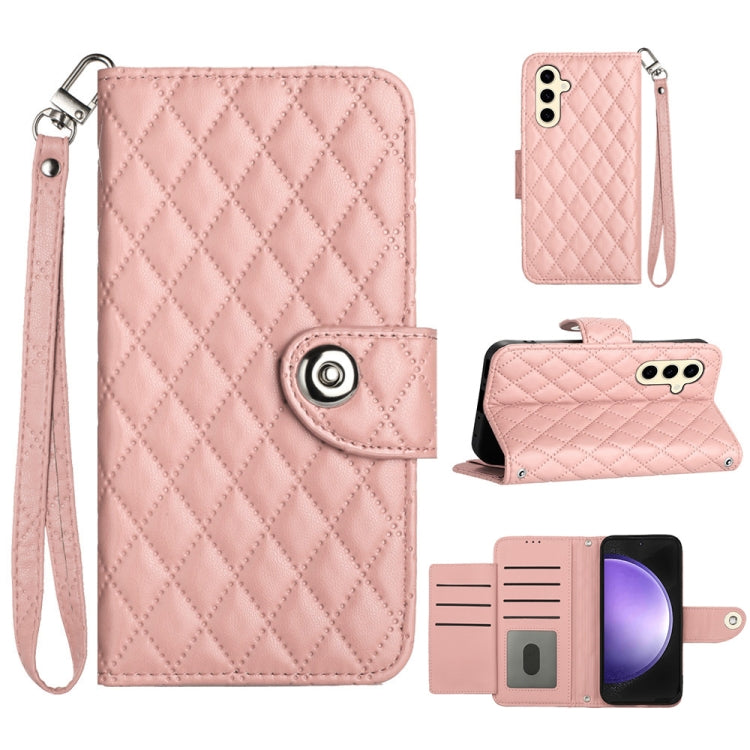 Custodia per cellulare in pelle con texture rombica con cordino, For Samsung Galaxy S24+ 5G, For Samsung Galaxy S24 5G, For Samsung Galaxy A05, For Samsung Galaxy A05s