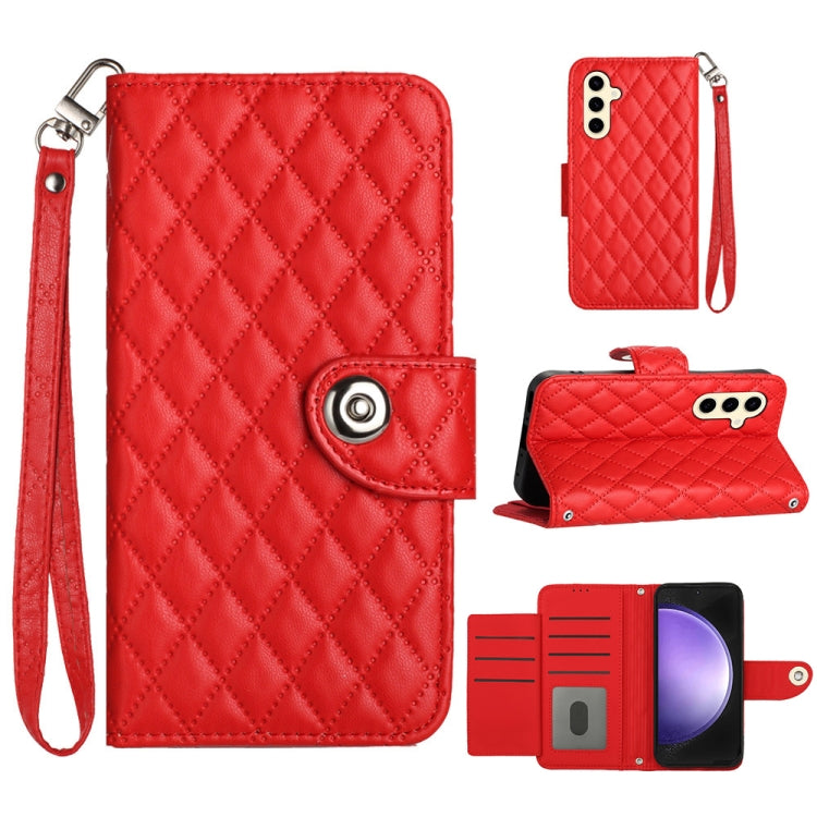 Custodia per cellulare in pelle con texture rombica con cordino, For Samsung Galaxy S24+ 5G, For Samsung Galaxy S24 5G, For Samsung Galaxy A05, For Samsung Galaxy A05s
