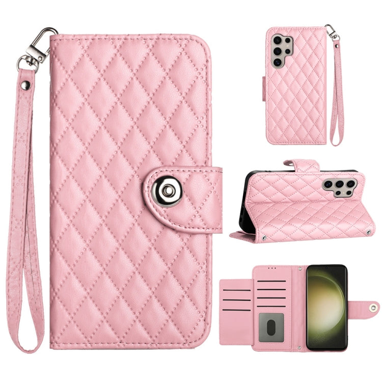Custodia per cellulare in pelle con texture rombica con cordino, For Samsung Galaxy A15 5G, For Samsung Galaxy A55, For Samsung Galaxy A35, For Samsung Galaxy S24 Ultra 5G