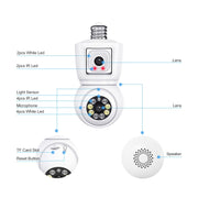 ESCAM QF202 E27 2x2MP Telecamera per visione notturna audio bidirezionale con rilevamento del movimento a doppia lente WiFi IP impermeabile, QF202