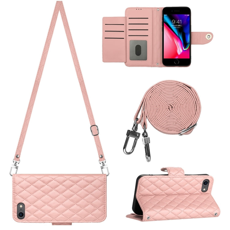 Custodia per cellulare in pelle con texture rombica con cordino lungo, For iPhone SE 2022 / 2020 / 8 / 7, For iPhone 13 Pro Max, For iPhone 13 Pro, For iPhone 13