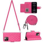 Custodia portafoglio in pelle con texture rombica per iPhone 12 e