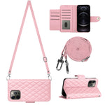 Custodia portafoglio in pelle con texture rombica per iPhone 12 e