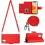 Custodia portafoglio in pelle con texture rombica per iPhone 12 e