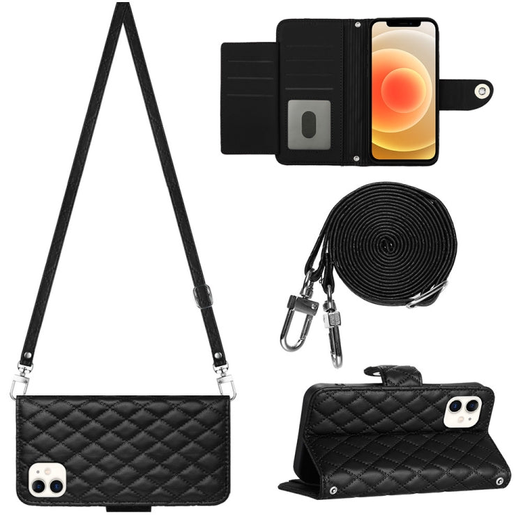 Custodia portafoglio in pelle con texture rombica per iPhone 12 e