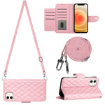 Custodia portafoglio in pelle con texture rombica per iPhone 12 e