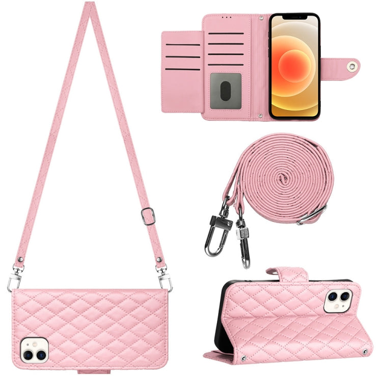 Custodia portafoglio in pelle con texture rombica per iPhone 12 e