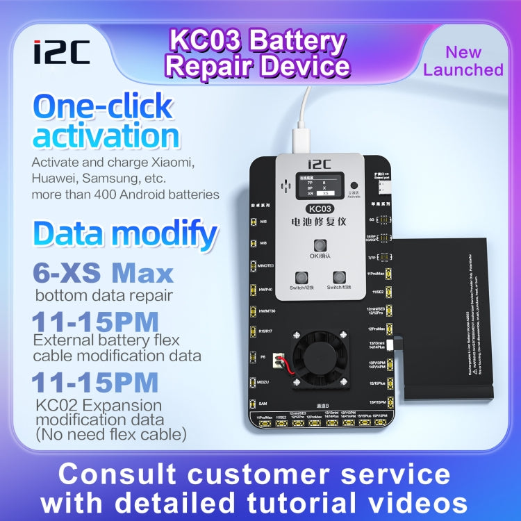 Dispositivo di riparazione multifunzione per rilevamento attivazione batteria i2C KC03 per iPhone 6-15 Pro Max / Android, KC03