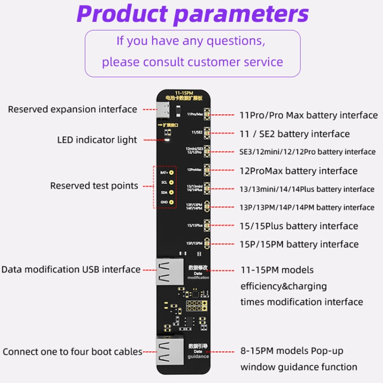 Scheda di espansione per la riparazione dei dati della batteria i2C KC02 che modifica l'efficienza della batteria per iPhone 11-15 Pro Max, KC02